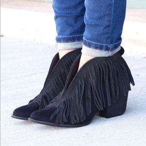 Corkys Fringe black booties